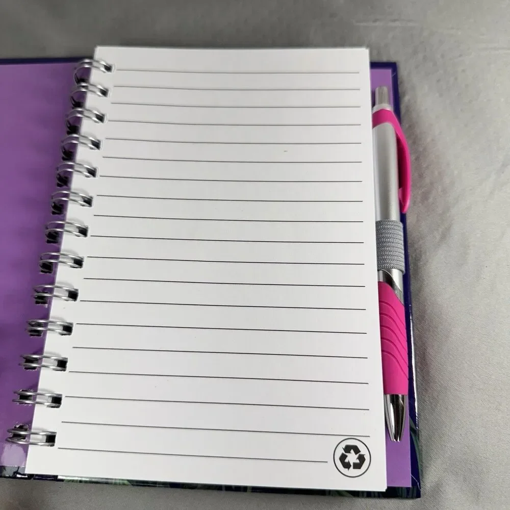 Mothers Inspiration Purple Floral Spiral Notebook Hardcover Pink Pen Included